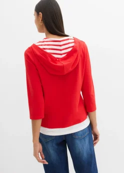 bonprix bonprix Camiseta con capucha de algodón puro con mangas 3/4 fresa Online