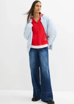 bonprix bonprix Camiseta con capucha de algodón puro con mangas 3/4 fresa Online