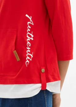 bonprix bonprix Camiseta con capucha de algodón puro con mangas 3/4 fresa Online