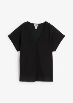 bonprix bonprix Camiseta con contenido de seda e inserto de tejido Negro Outlet