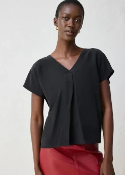 bonprix bonprix Camiseta con contenido de seda e inserto de tejido Negro Outlet