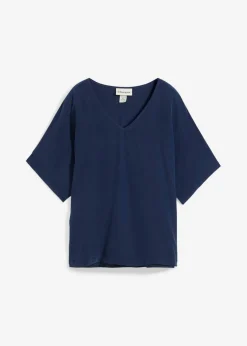 bonprix bonprix Camiseta con contenido de seda e inserto de tejido Azul marino Clearance