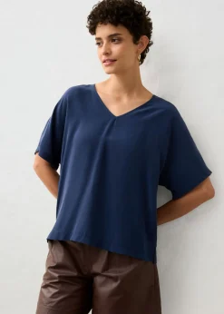bonprix bonprix Camiseta con contenido de seda e inserto de tejido Azul marino Clearance