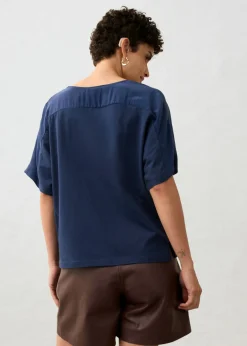 bonprix bonprix Camiseta con contenido de seda e inserto de tejido Azul marino Clearance