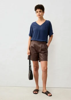 bonprix bonprix Camiseta con contenido de seda e inserto de tejido Azul marino Clearance