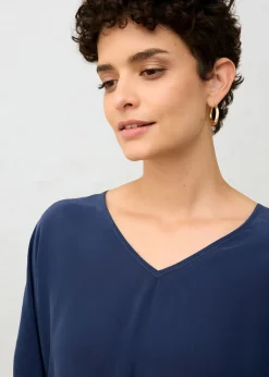bonprix bonprix Camiseta con contenido de seda e inserto de tejido Azul marino Clearance