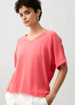 bonprix bonprix Camiseta con contenido de seda e inserto de tejido rosa paraíso Online