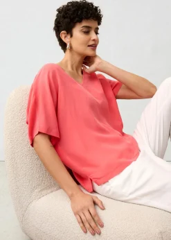 bonprix bonprix Camiseta con contenido de seda e inserto de tejido rosa paraíso Online
