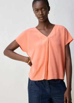 bonprix bonprix Camiseta con contenido de seda e inserto de tejido mandarina