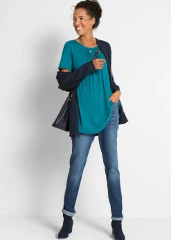 bonprix bonprix Camiseta con corte en A y manga corta turquesa Discount