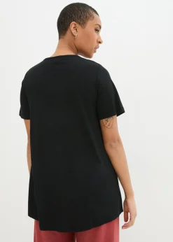 bonprix bonprix Camiseta con corte en A y manga corta Negro Discount