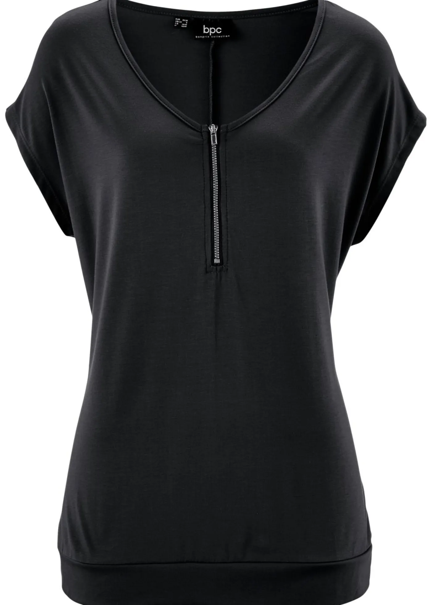 bonprix bonprix Camiseta con cremallera en el cuello Negro Clearance
