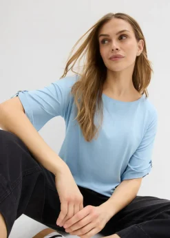 bonprix bonprix Camiseta con cuello barco Azul claro Clearance