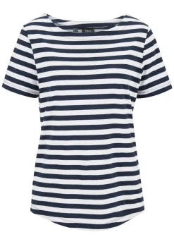 bonprix bonprix Camiseta con cuello barco Blanco-azul oscuro con rayas Clearance