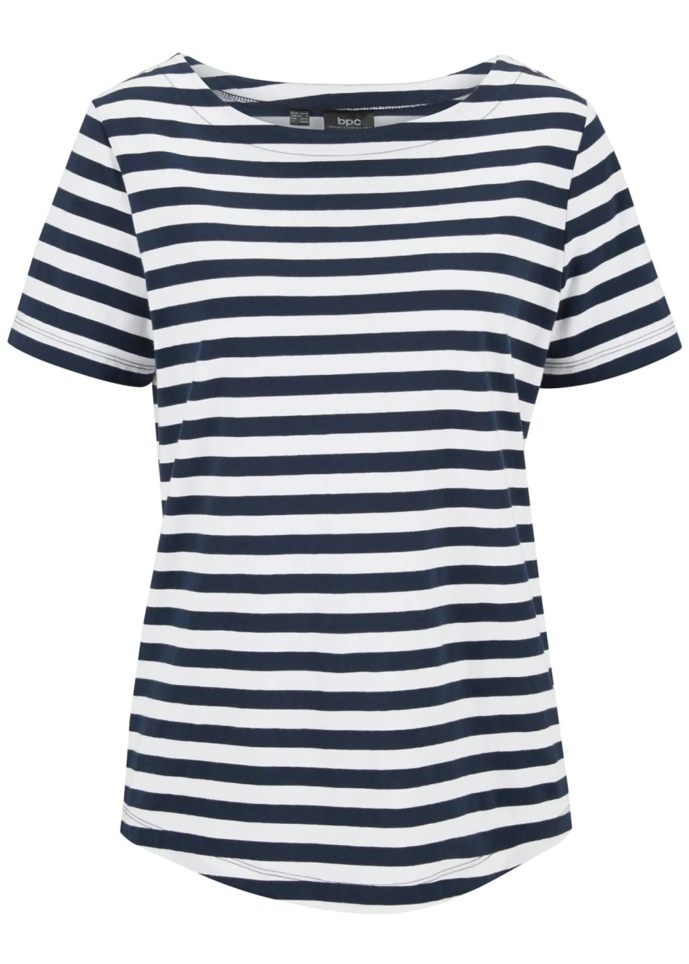 bonprix bonprix Camiseta con cuello barco Blanco-azul oscuro con rayas Clearance