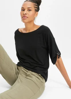 bonprix bonprix Camiseta con cuello barco Negro Clearance
