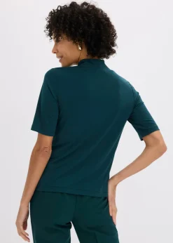 bonprix bonprix Camiseta con cuello chimenea Verde intenso Online