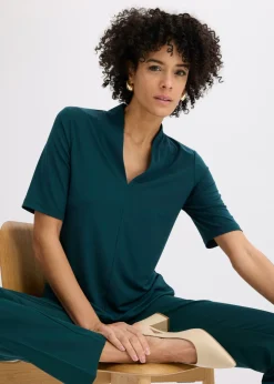bonprix bonprix Camiseta con cuello chimenea Verde intenso Online