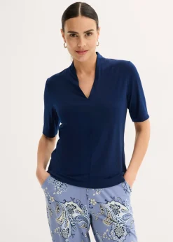 bonprix bonprix Camiseta con cuello chimenea Azul marino Outlet