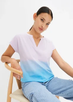 bonprix bonprix Camiseta con cuello henley y efecto ombré azul-lila Online