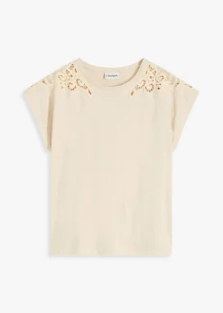 bonprix bonprix Camiseta con detalle de ganchillo Arena claro Clearance