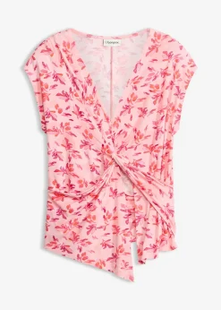 bonprix bonprix Camiseta con detalle de nudo rosa pálido con flores New