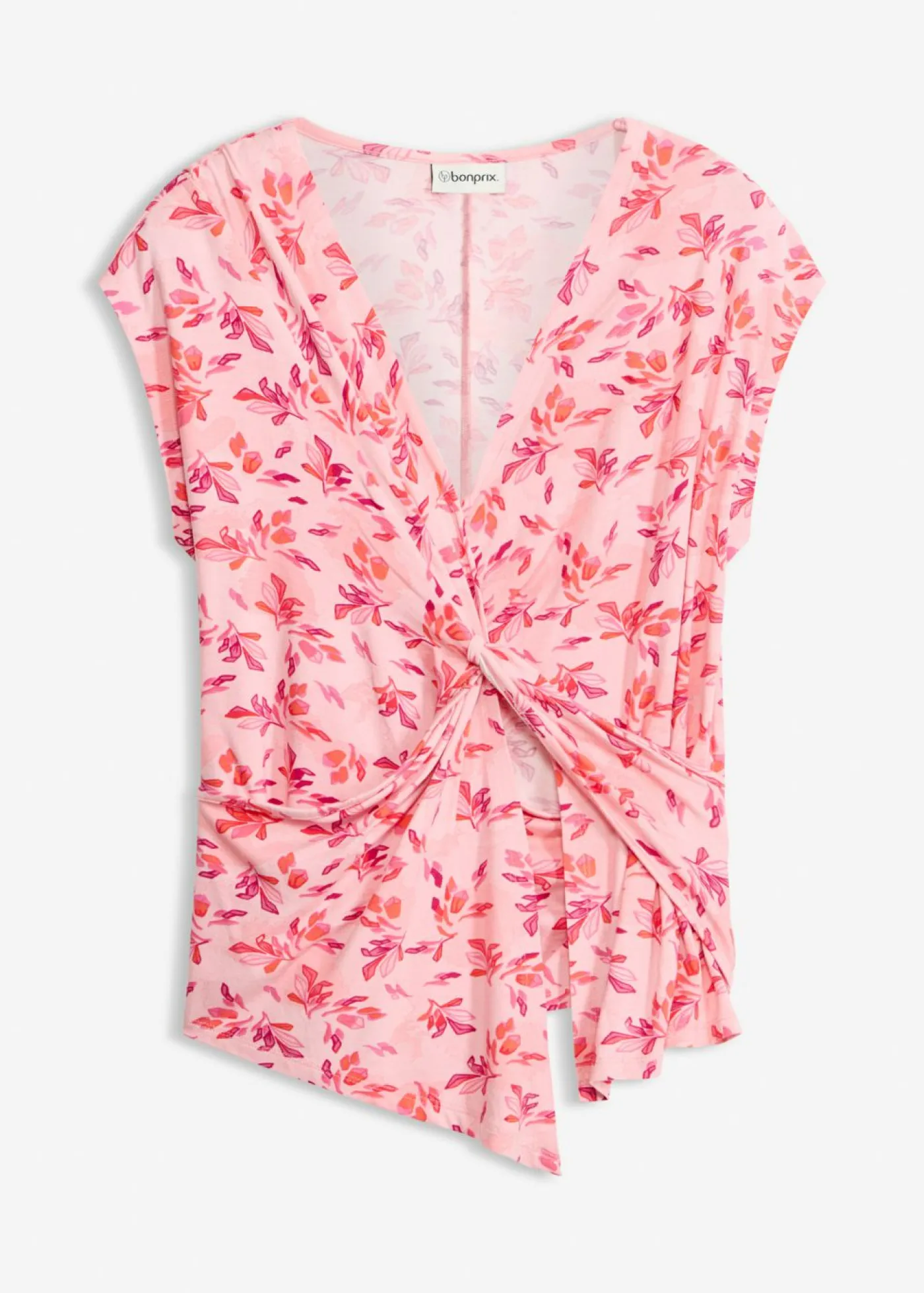 bonprix bonprix Camiseta con detalle de nudo rosa pálido con flores New