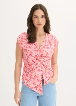 bonprix bonprix Camiseta con detalle de nudo rosa pálido con flores New