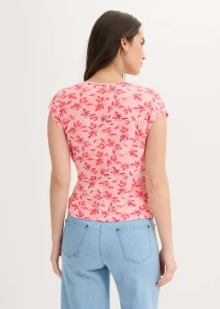 bonprix bonprix Camiseta con detalle de nudo rosa pálido con flores New