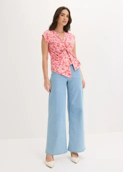 bonprix bonprix Camiseta con detalle de nudo rosa pálido con flores New