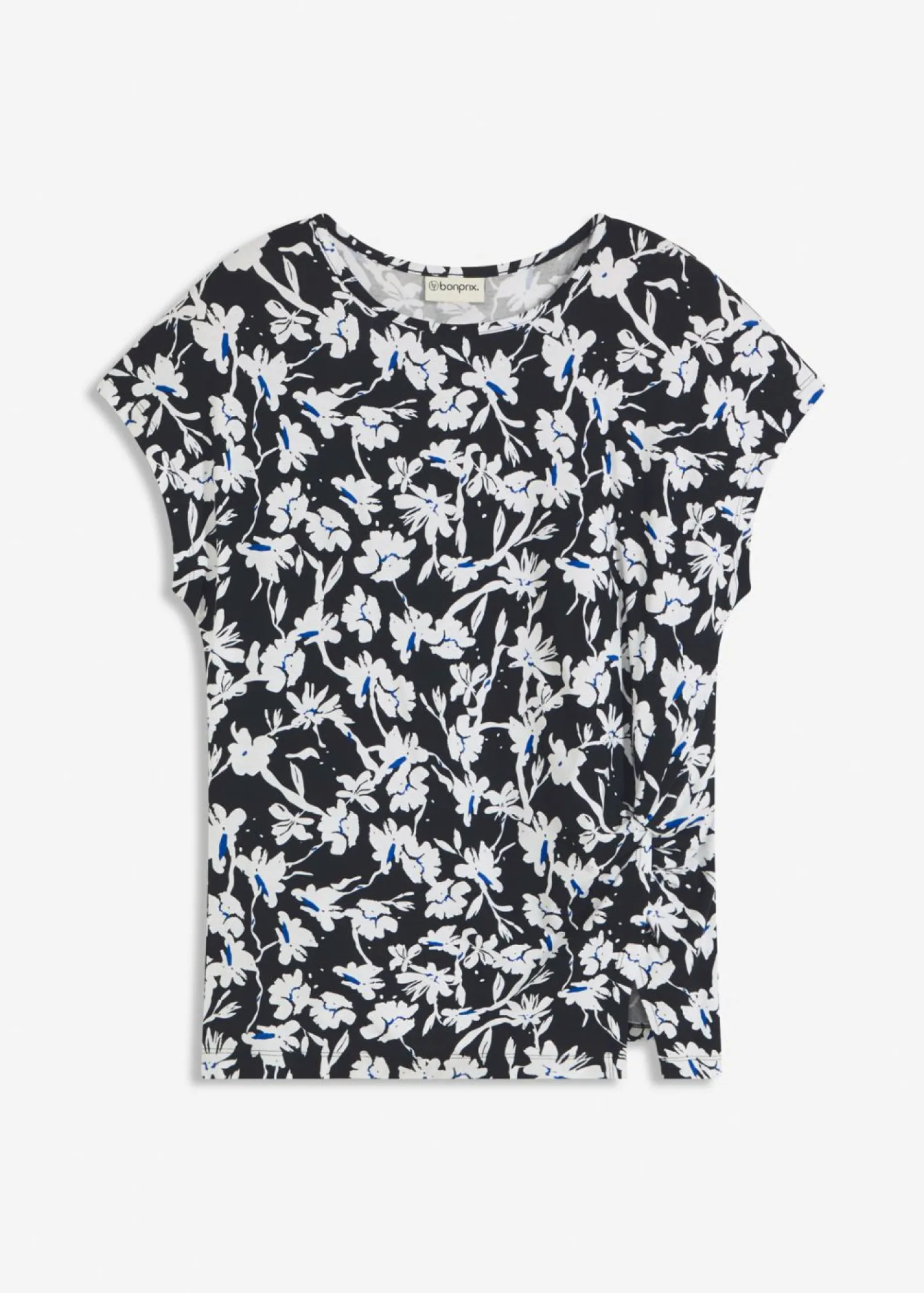 bonprix bonprix Camiseta con detalle de nudo Negro-blanco de flores