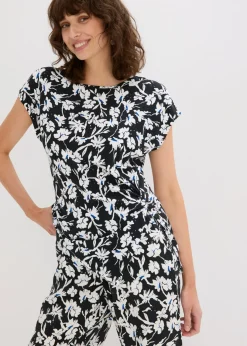 bonprix bonprix Camiseta con detalle de nudo Negro-blanco de flores
