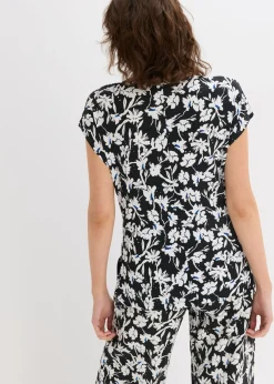 bonprix bonprix Camiseta con detalle de nudo Negro-blanco de flores