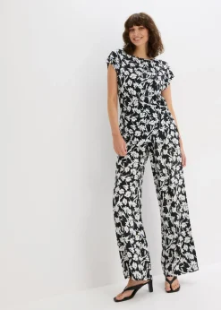 bonprix bonprix Camiseta con detalle de nudo Negro-blanco de flores