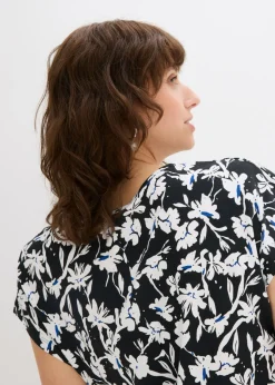 bonprix bonprix Camiseta con detalle de nudo Negro-blanco de flores