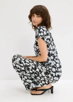 bonprix bonprix Camiseta con detalle de nudo Negro-blanco de flores