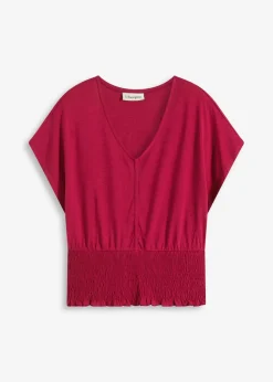 bonprix bonprix Camiseta con dobladillo de nido de abeja Rojo sangría Outlet