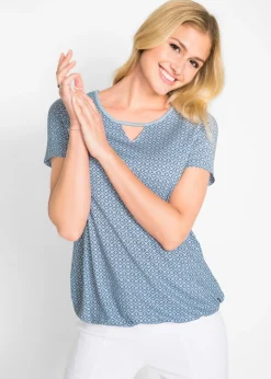 bonprix bonprix Camiseta con elástico y manga corta Añil con estampado gráfico