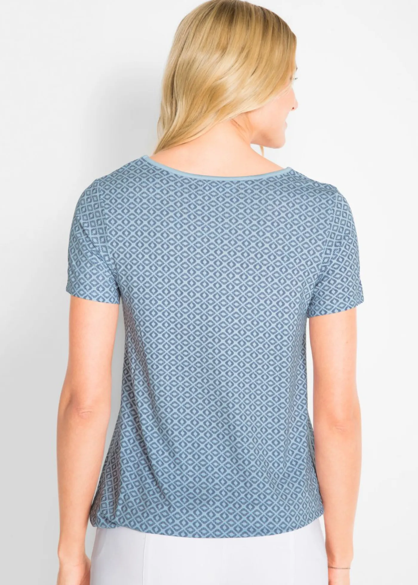 bonprix bonprix Camiseta con elástico y manga corta Añil con estampado gráfico