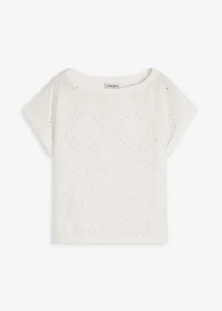 bonprix bonprix Camiseta con encaje calado Blanco lana Hot