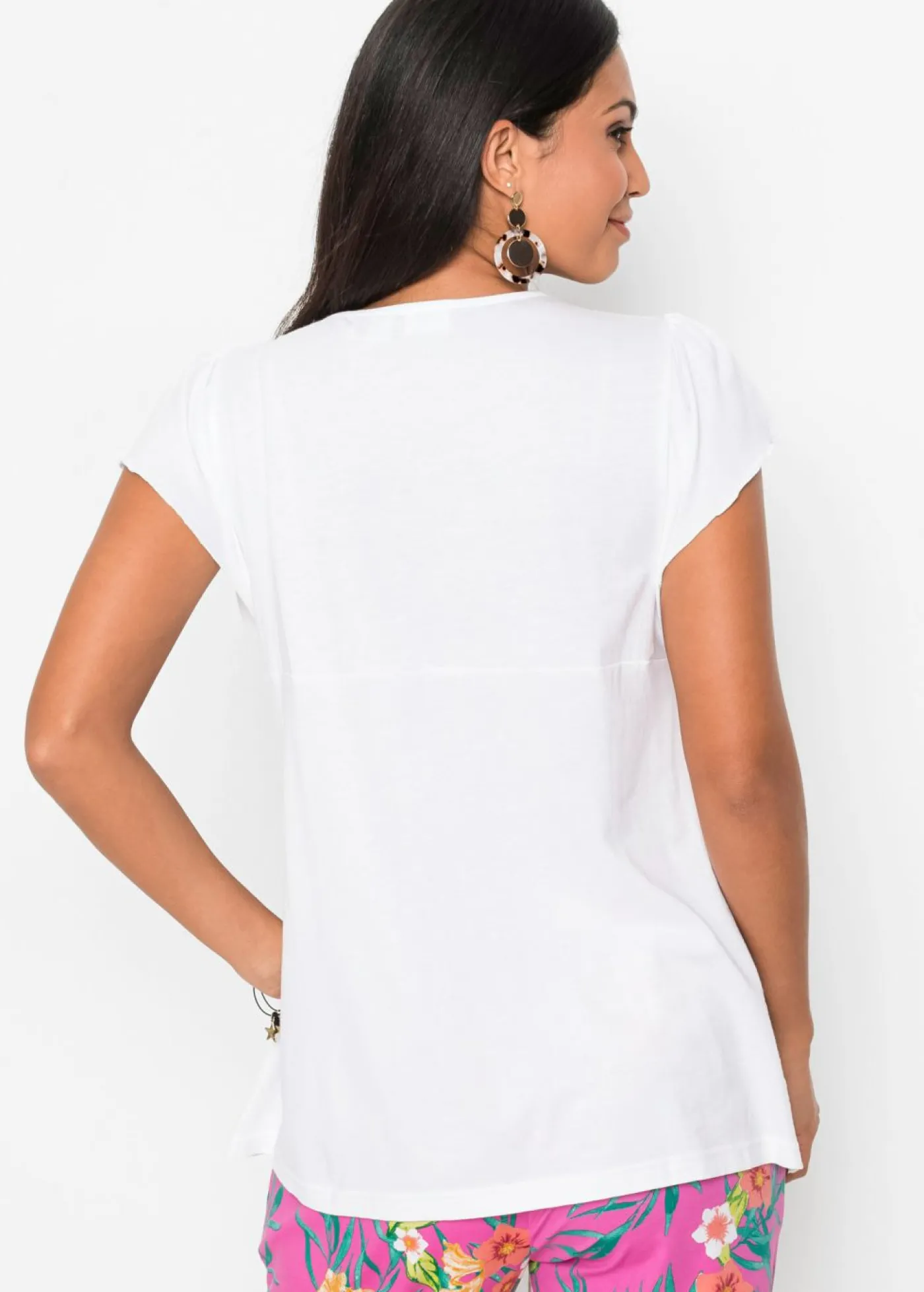 bonprix bonprix Camiseta con encaje en el escote Blanco Discount