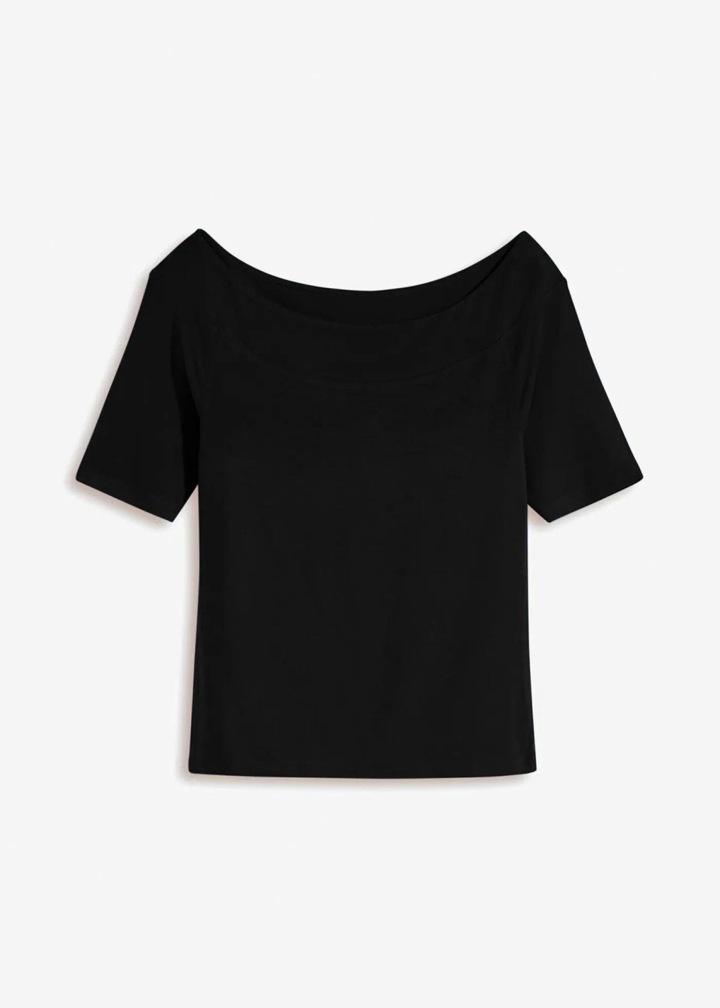 bonprix bonprix Camiseta con escote bañera en mezcla de viscosa Negro New