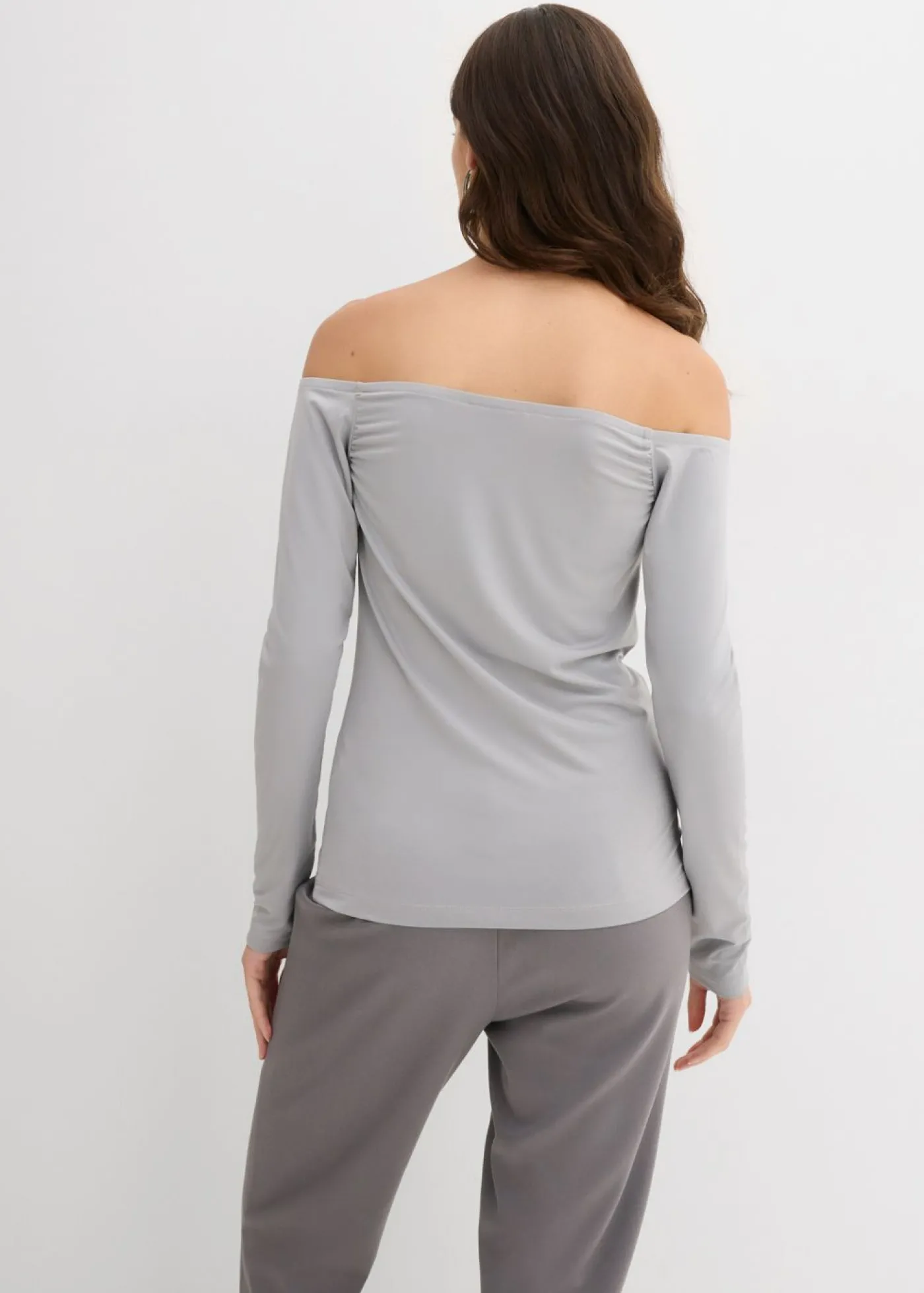 bonprix bonprix Camiseta con escote bañera de punto ligero gris sombra Hot