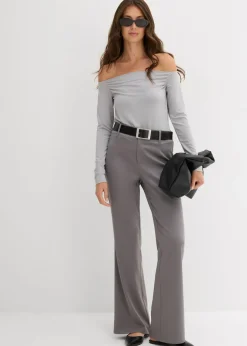 bonprix bonprix Camiseta con escote bañera de punto ligero gris sombra Hot