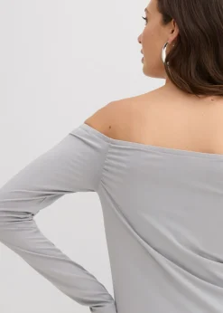 bonprix bonprix Camiseta con escote bañera de punto ligero gris sombra Hot
