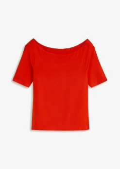 bonprix bonprix Camiseta con escote bañera en mezcla de viscosa naranja sangre Discount