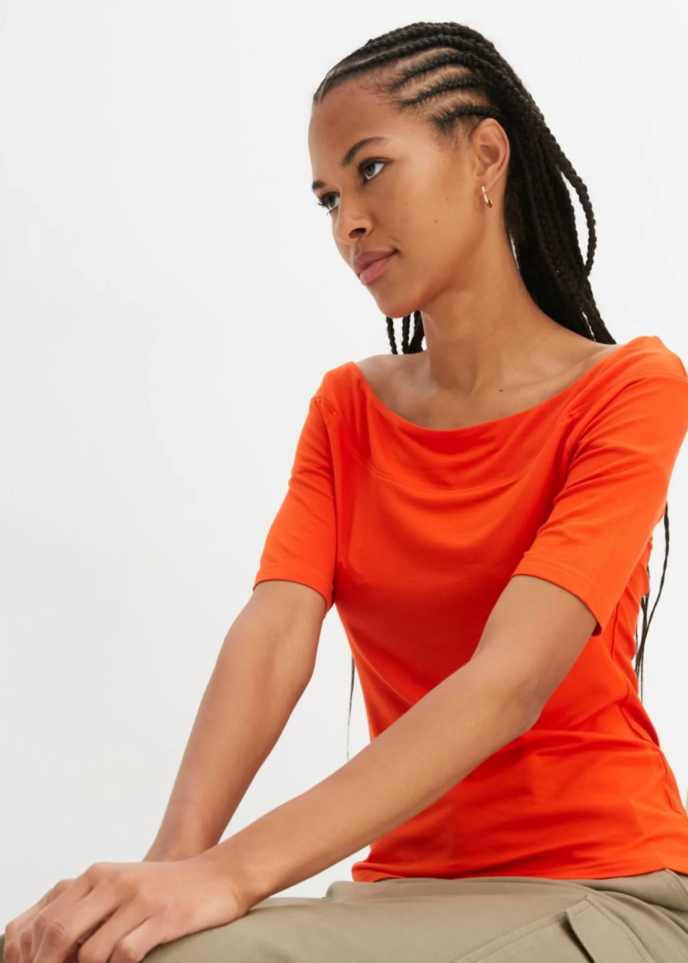 bonprix bonprix Camiseta con escote bañera en mezcla de viscosa naranja sangre Discount