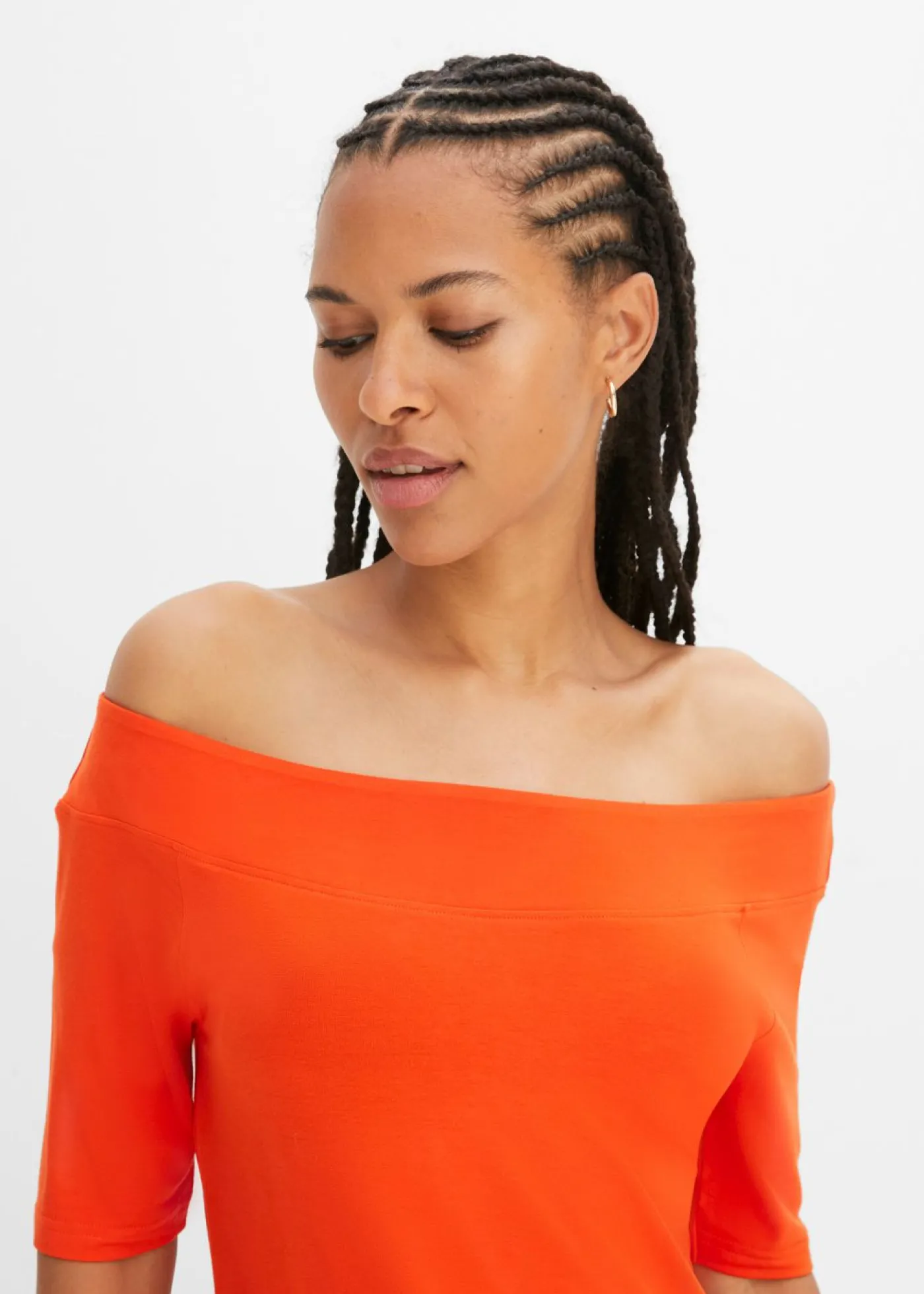 bonprix bonprix Camiseta con escote bañera en mezcla de viscosa naranja sangre Discount