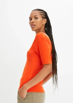 bonprix bonprix Camiseta con escote bañera en mezcla de viscosa naranja sangre Discount