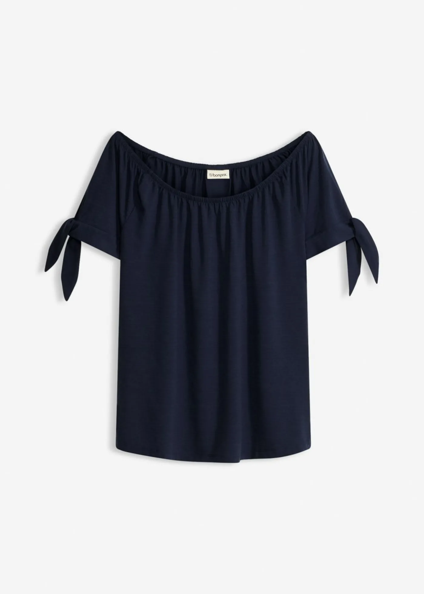 bonprix bonprix Camiseta con escote bañera y detalle de lazo Azul marino Clearance